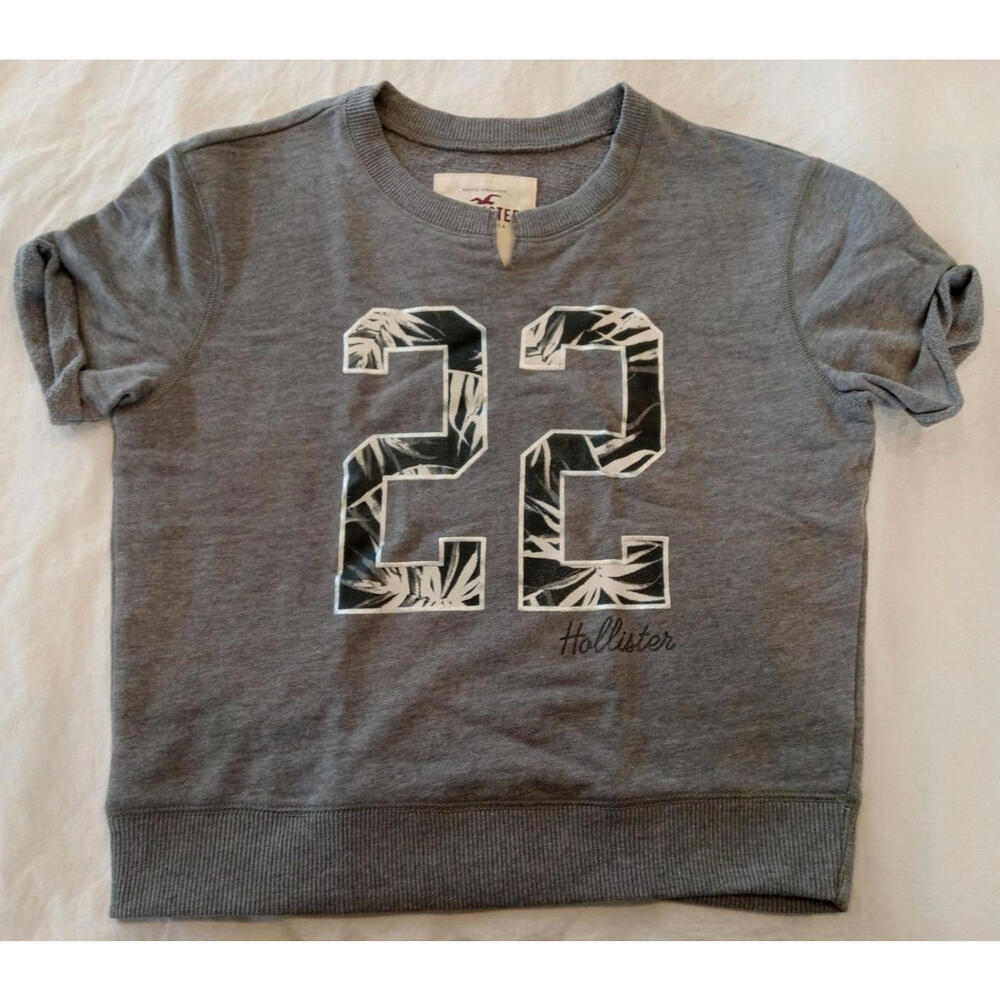 Hollister Women's Size Small Gray Distressed Short Sleeve Sweatshirt A11